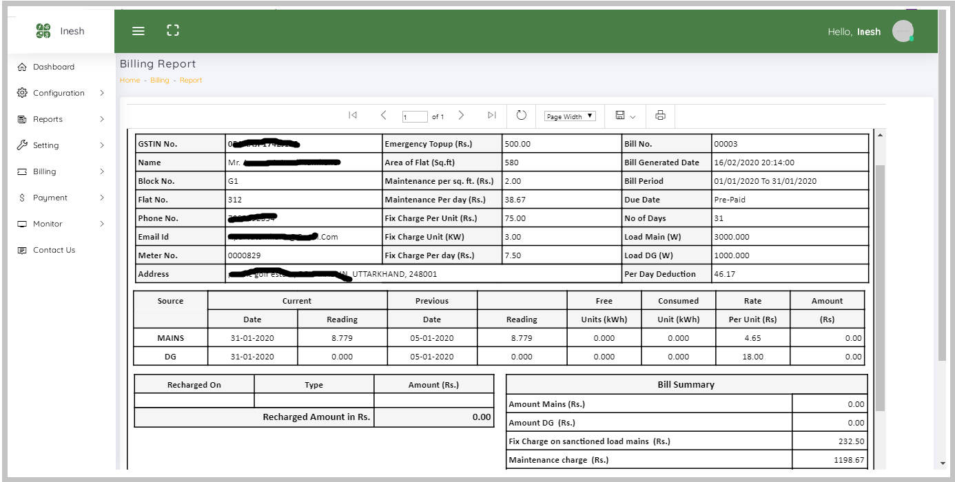 Smart Energy Meter head-end-system-Billing-Report Prepaid / Postpaid